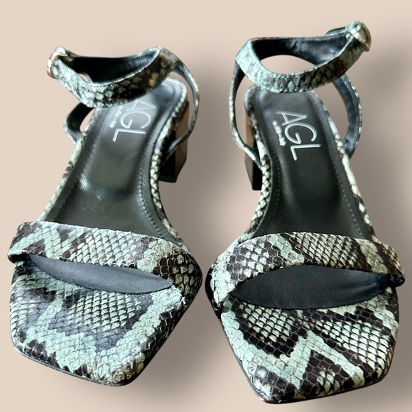NWOT AGL Attilio Giusti Leombruni ‘Angie’ Sandal with Cube Heel in Green Snake 6 - Picture 13 of 13